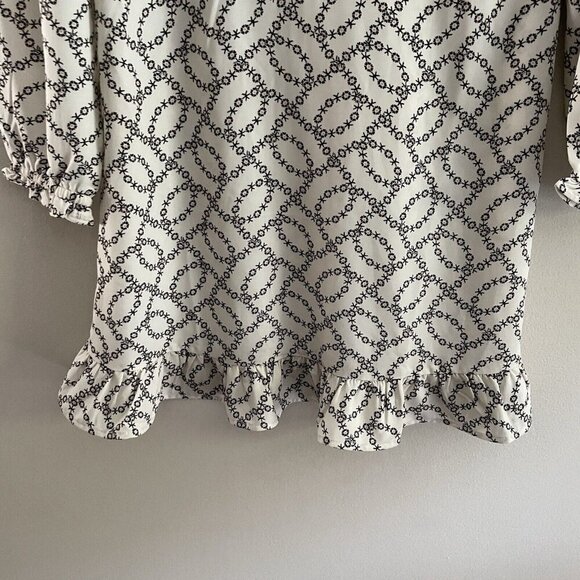 LOFT Black and White Patterned Long Sleeve Dress - Picture 4 of 13